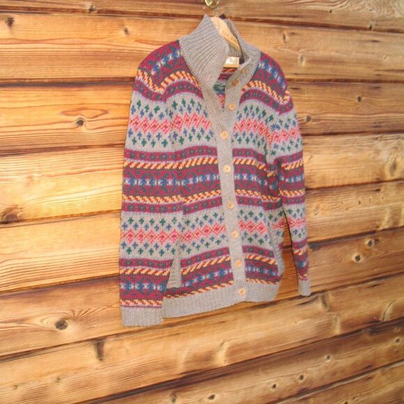 Vintage Tan Wool Fair Isle Cardigan Sweater - Picture 2 of 7